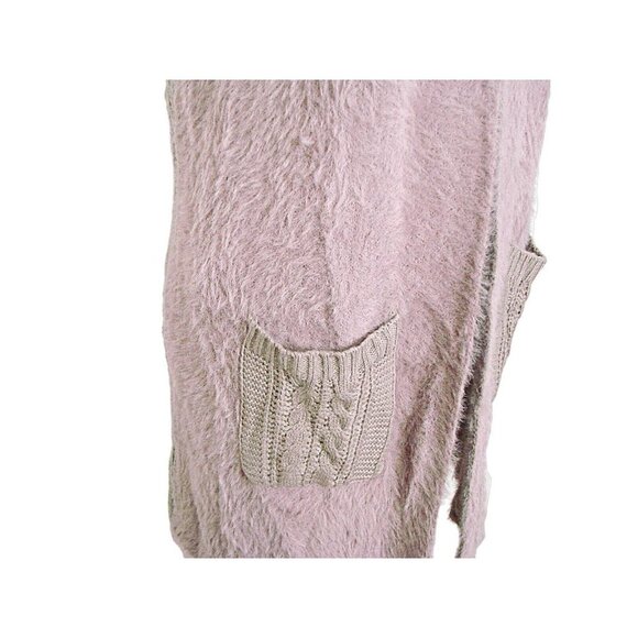Oliver Faux Fur Knit Cardigan Vest Mauve Blush Pink Hood Open Front Pockets Sz S - Picture 2 of 10